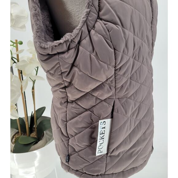 NWT Free Country Taupe Quilted Faux Fur Reversible Zip Puffer Vest Size L - Picture 3 of 12